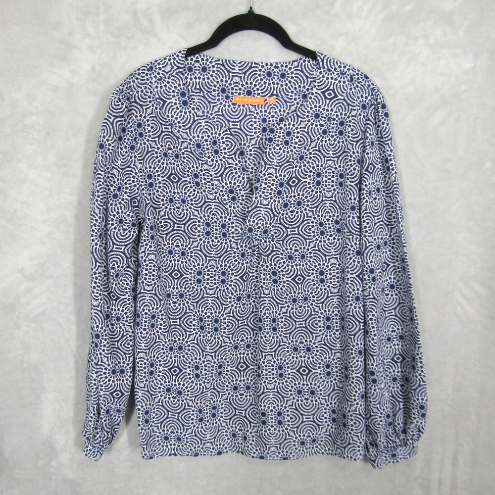 Oliphant Women's Blue White Print Long Sleeve Blouse Top Size S